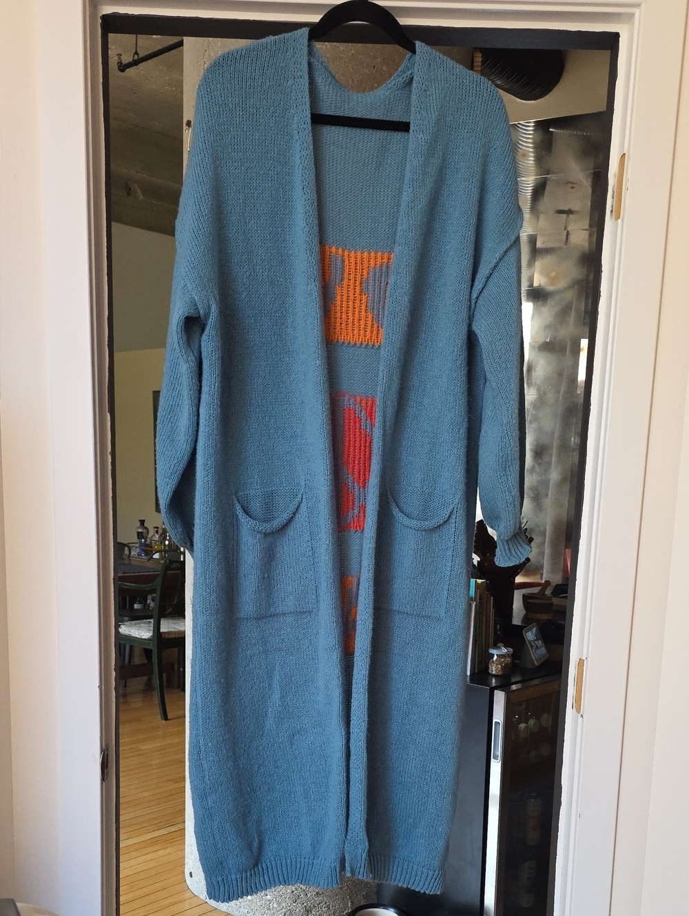 Blue Long Open-Front Women's Cardigan Sweater